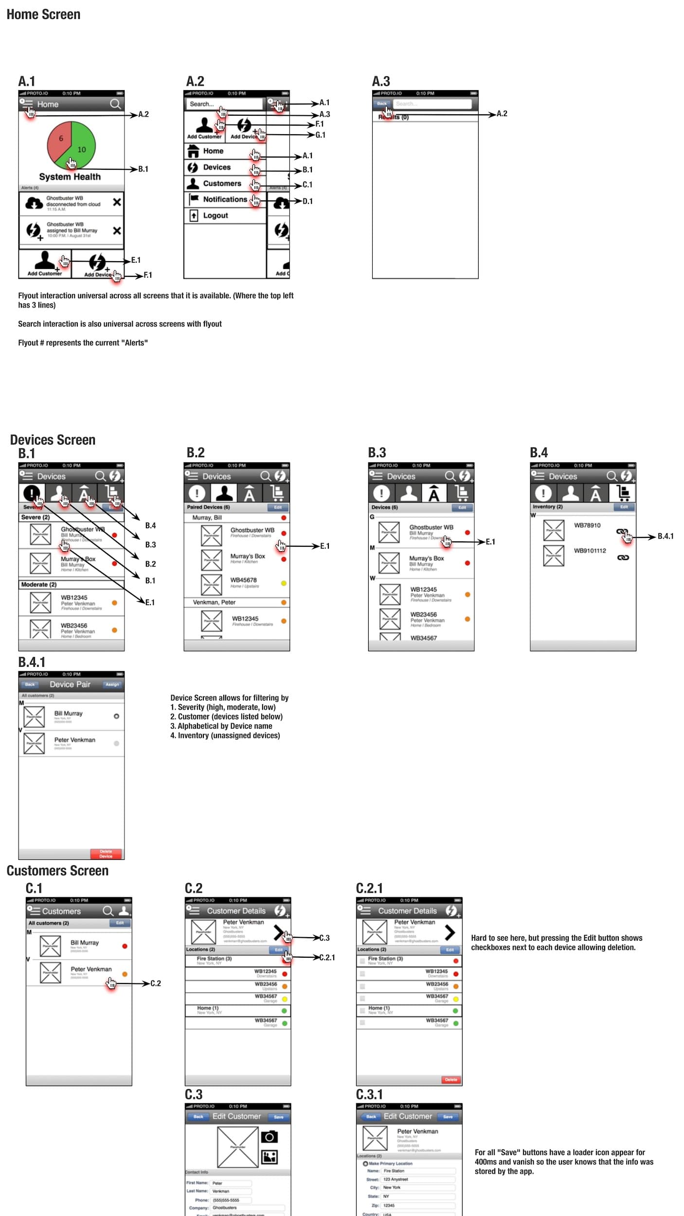 Early mobile wireframes exploring information density and tap targets