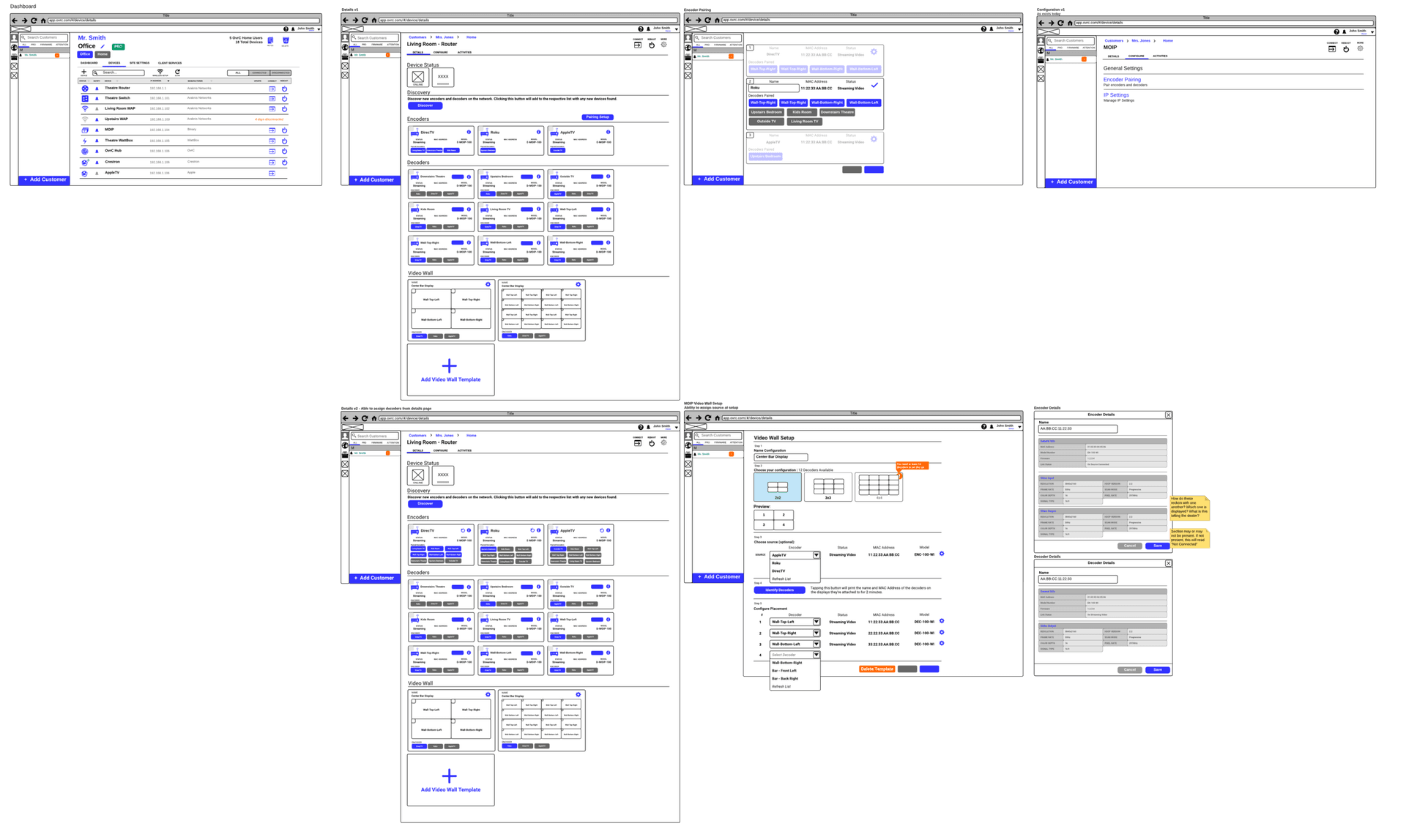 OvrC MOIP video distribution wireframes