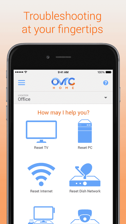 OvrC Home app troubleshooting screen